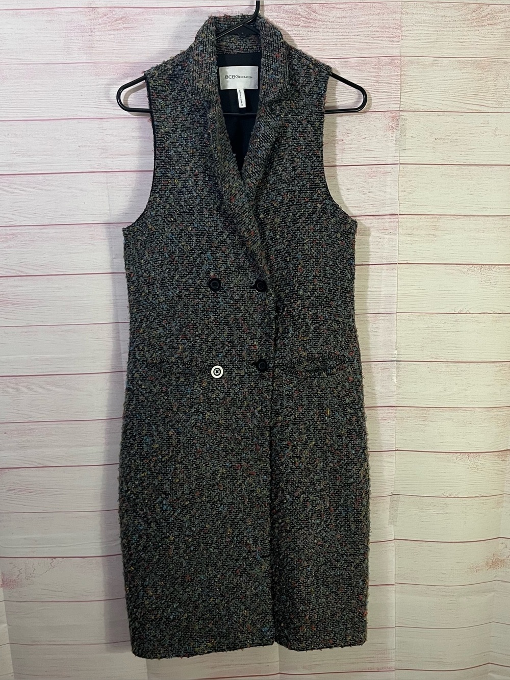 BCBGeneration MultiColor Luxe Boucle Tweed Double Breasted Vest Jacket Medium